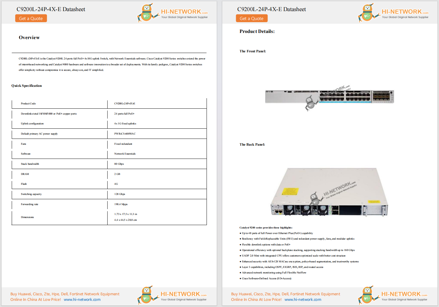 Cisco C9200l-24p-4x-e Datasheet Download